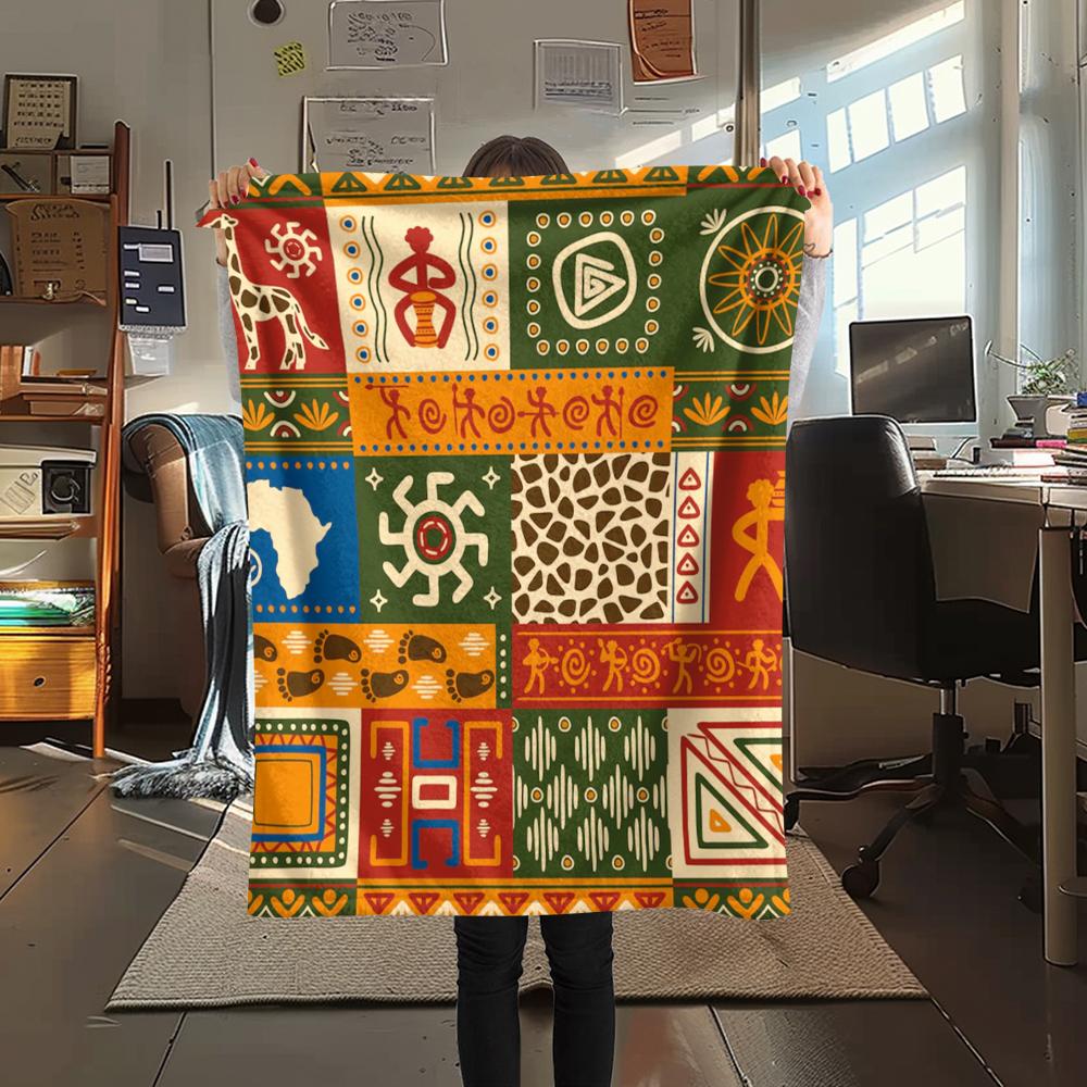 1Pc Ethnic Tribal Texture Print Flannel Blanket, High Quality Comfortable for All Seasons, Home Decor, Warmth and Comfort, Perfect for Gifts