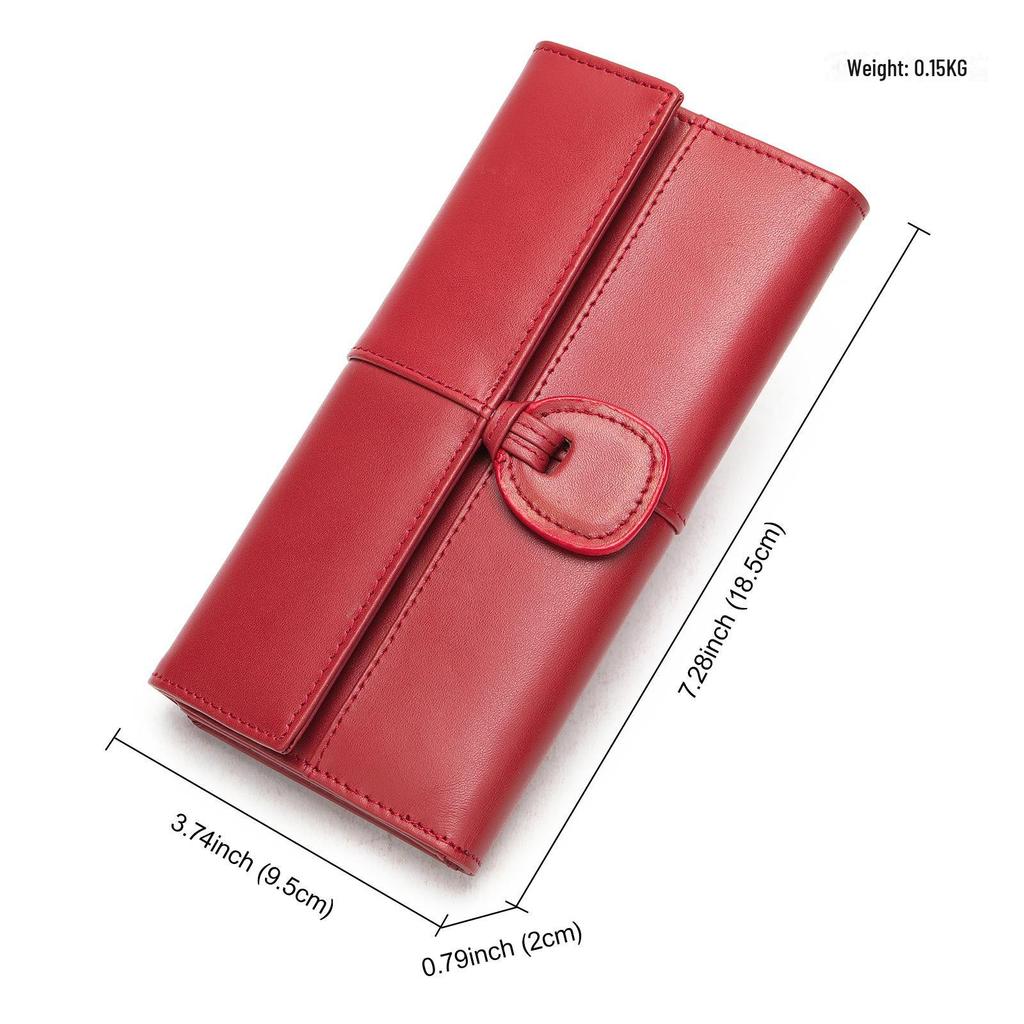 Genuine Leather Ladies' Long Wallet - Large Capacity, Multi-Card Slots, Simple, Fashionable Cowhide Handbag