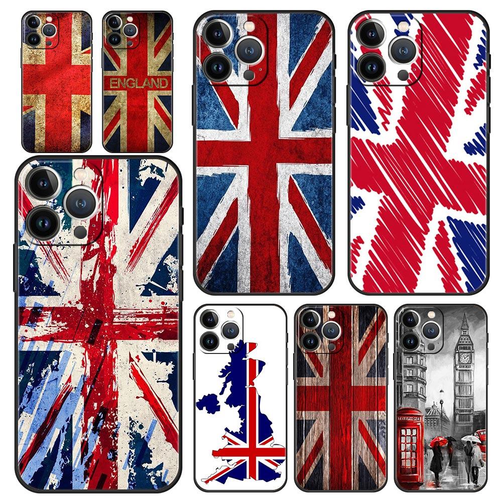 Luxury Phone Case For Apple iPhone 11 15 14 Pro MAX 12 13 7 8 Plus X XR XS MAX SE Silicone Black Cover Funda England UK flags