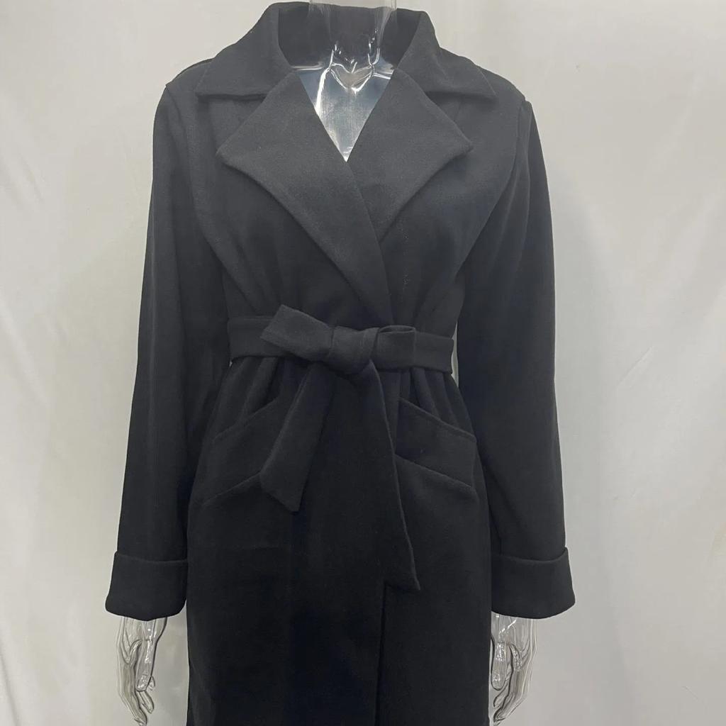 2026 Autumn Winter Fashion Slim Fit Belted Lapel Wool Coat - Warm Overcoat for Women