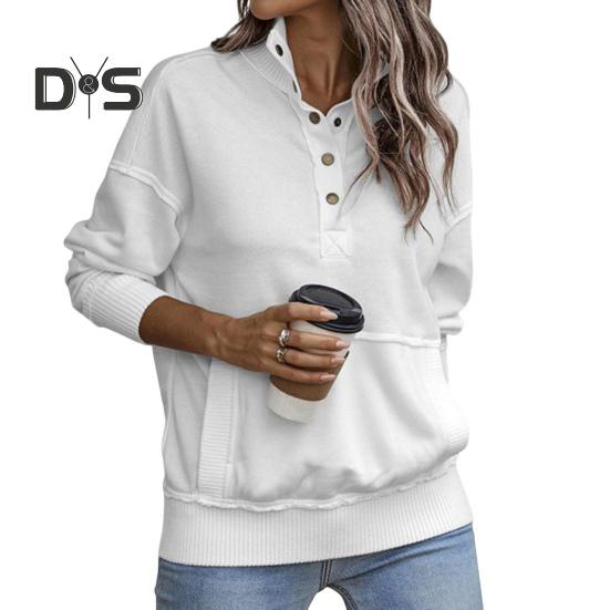 Podzim Jaro Dámská mikina Polorozepínací stojáček Jednobarevný Volný svetr s velkou kapsou Elastické manžety OL Denní top na dojíždění