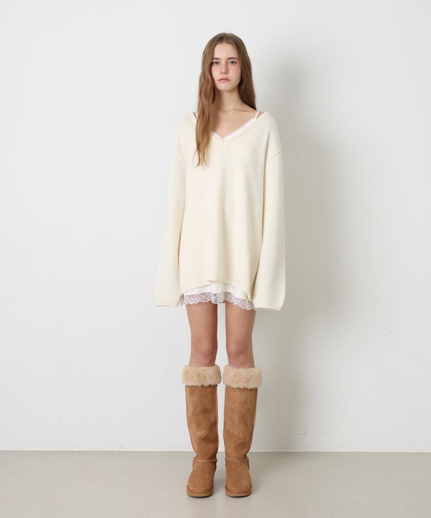 Daenkeudieo Deep Line Wool Knit - Ivory