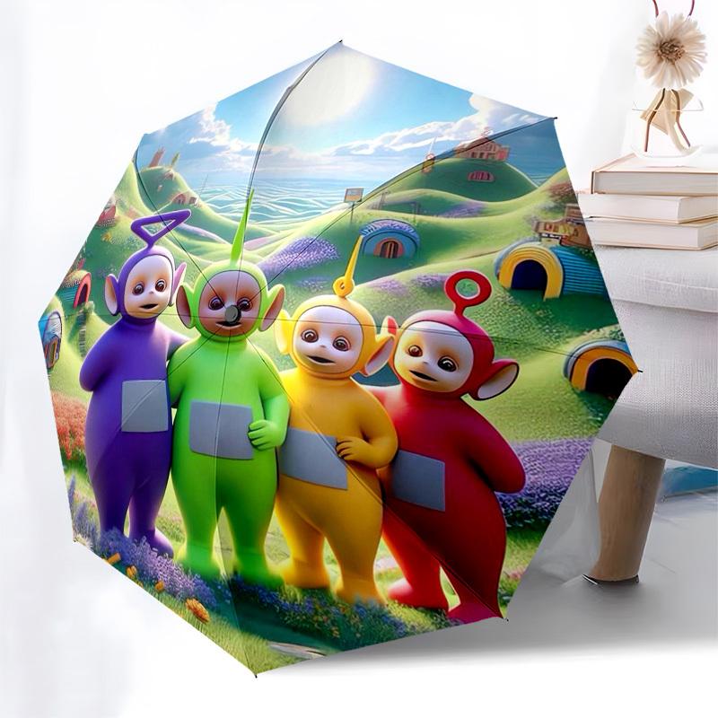Teletubbies, Colorful Themed Automatic Opening and Closing Umbrella, Compact Travel Umbrella, Lightweight and Portable, Suitable for Beach C