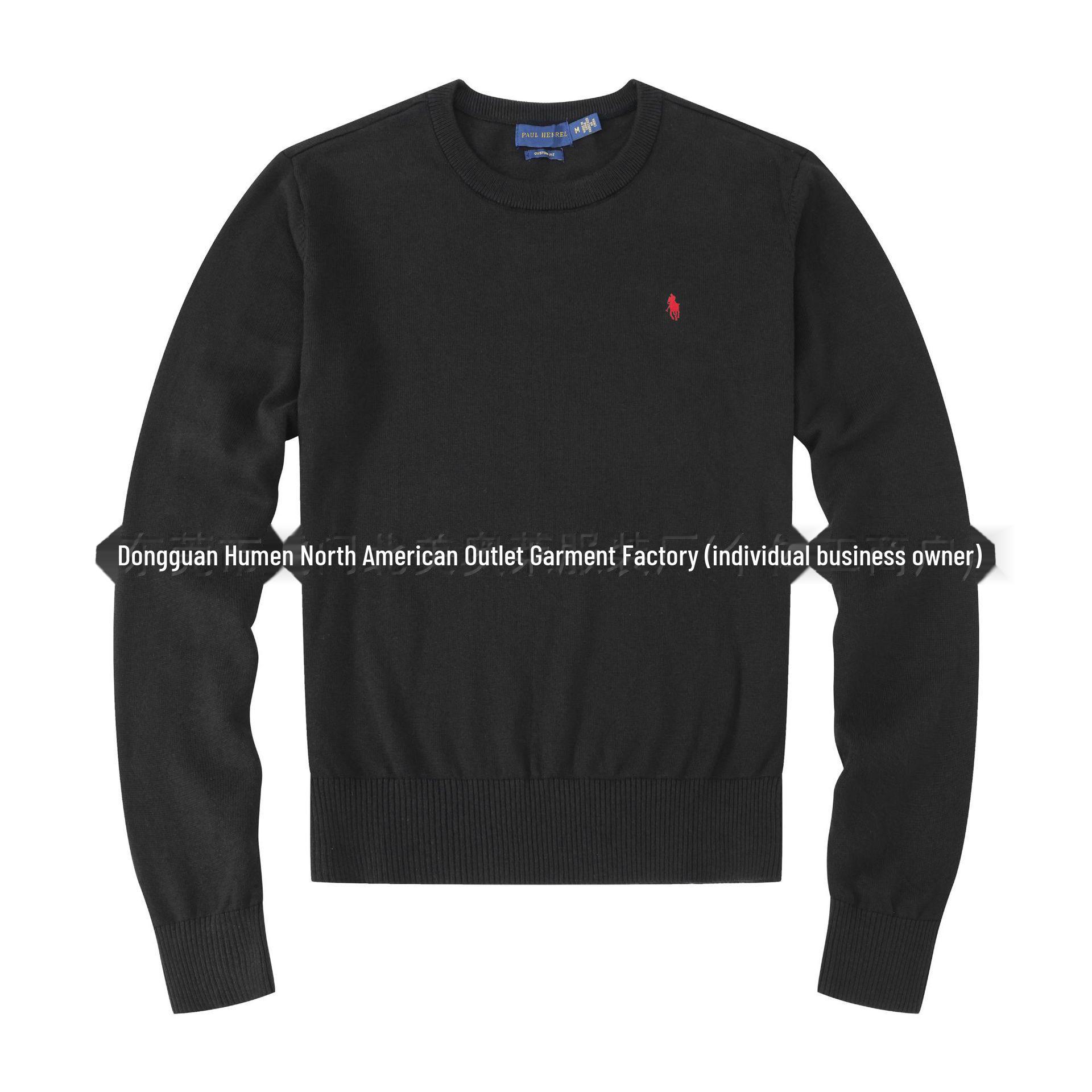 

Осенне-зимний мужской повседневный тонкий свитер из хлопка с круглым вырезом и логотипом RL Pony S чёрный