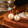 18K Gold Plated Pearl Earrings with High Heel Ear Hooks & Glass Beads