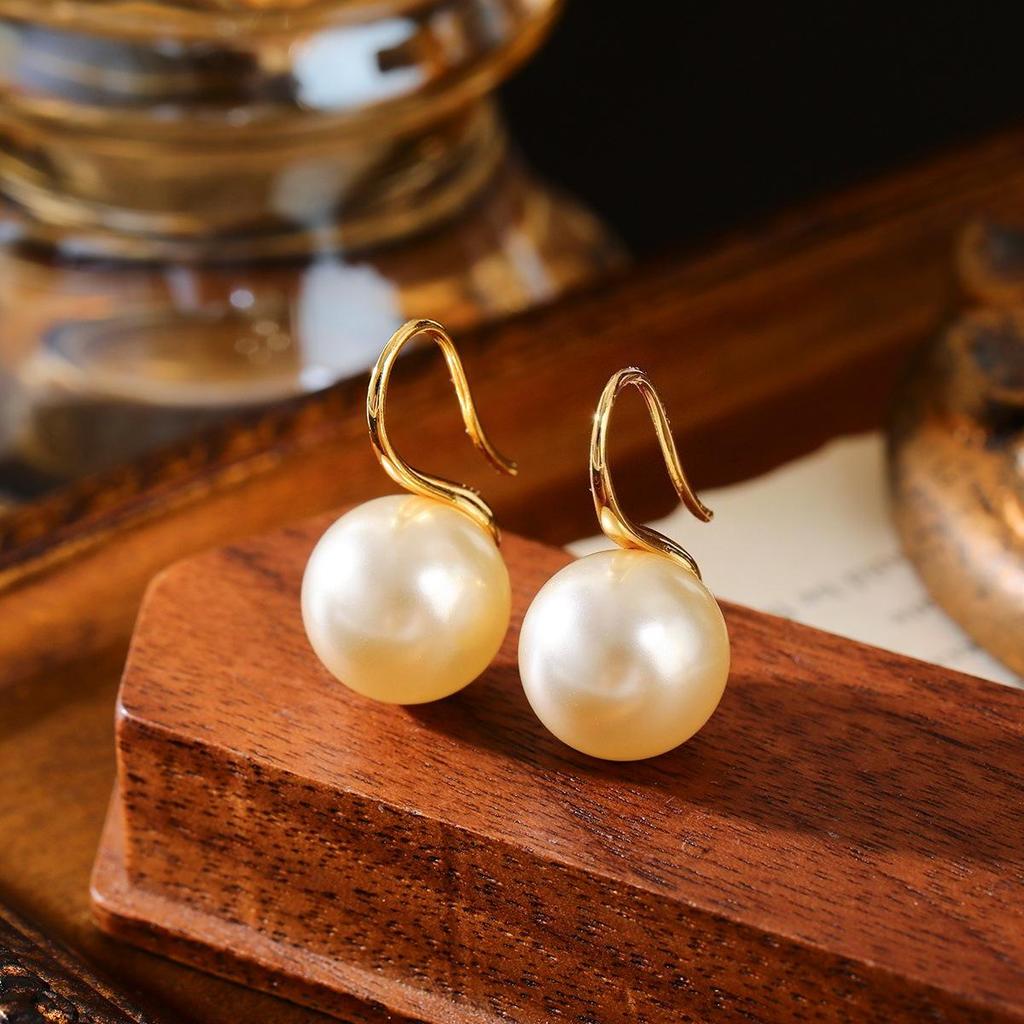 18K Gold Plated Pearl Earrings with High Heel Ear Hooks & Glass Beads