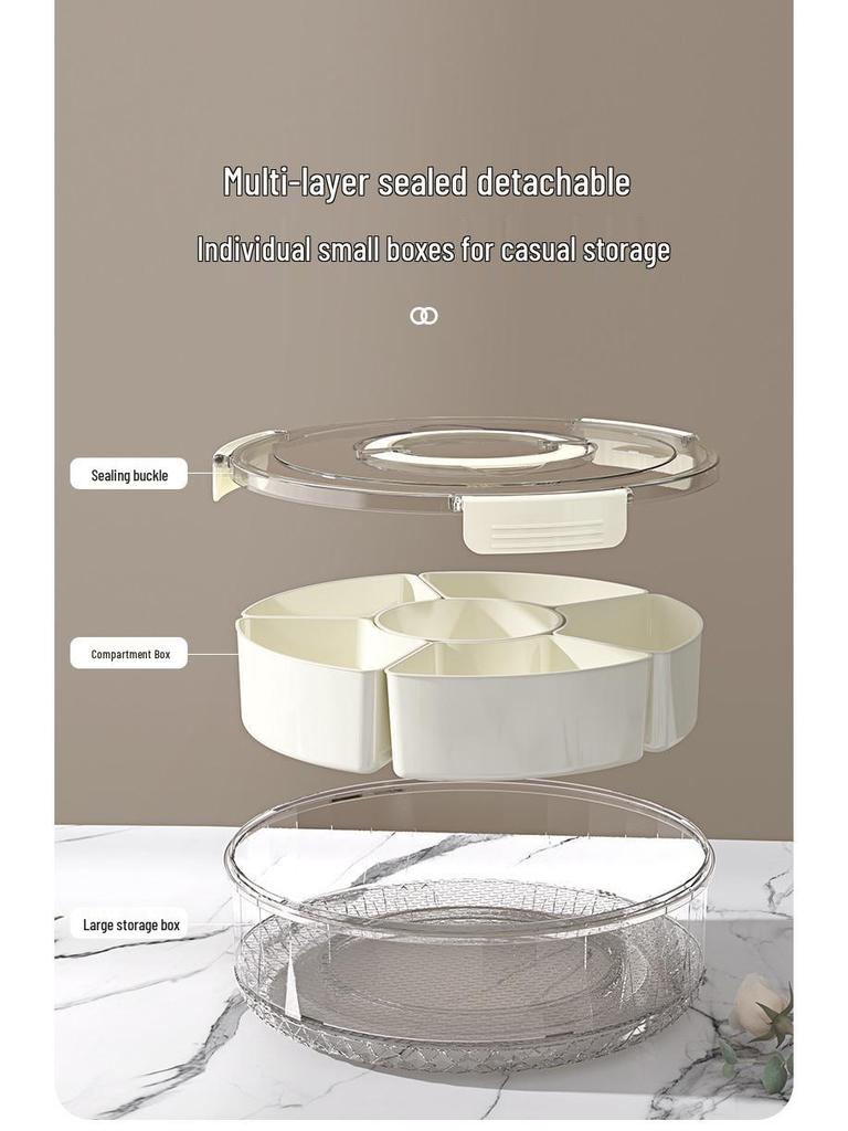 Rotatable Fruit Salad Fresh-Keeping Box: Food-Grade Six-Compartment Storage, Portable & Sealed for Refrigerators.