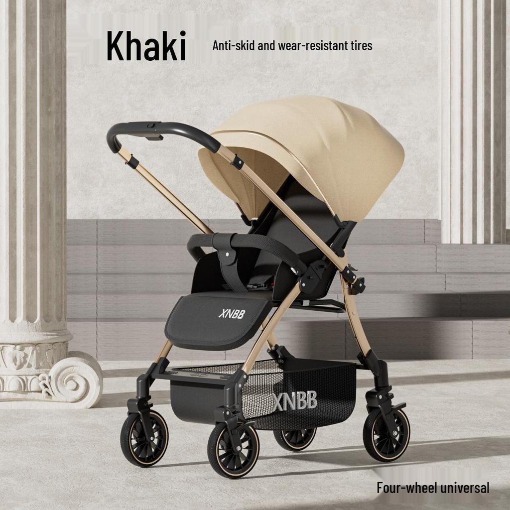 Compact Four-Wheel Baby Stroller: Sit, Lie, Fold - Lightweight Umbrella Design with Shock Absorption for Ages 0-3.