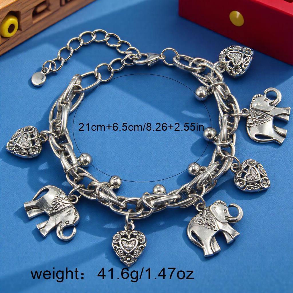 Europa und die Vereinigten Staaten haben ein Retro-Armband mit geschnitztem Elefantenherz und einem Fußkettchen mit Liebe gestaltet