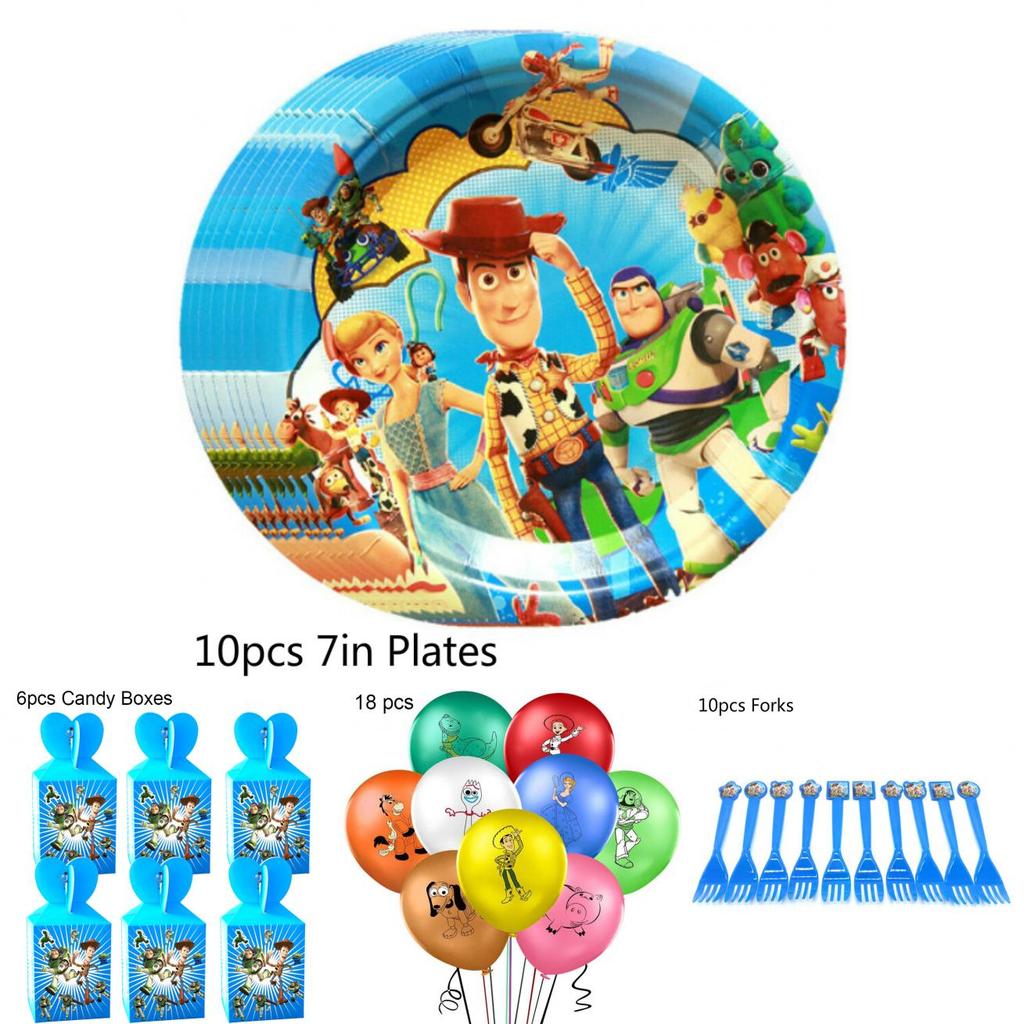 Toy Story Buzz Woody Bo Peep Geburtstagsfeierzubehör mit bunten Tellern, Bechern und Bannern für die ultimative Feier