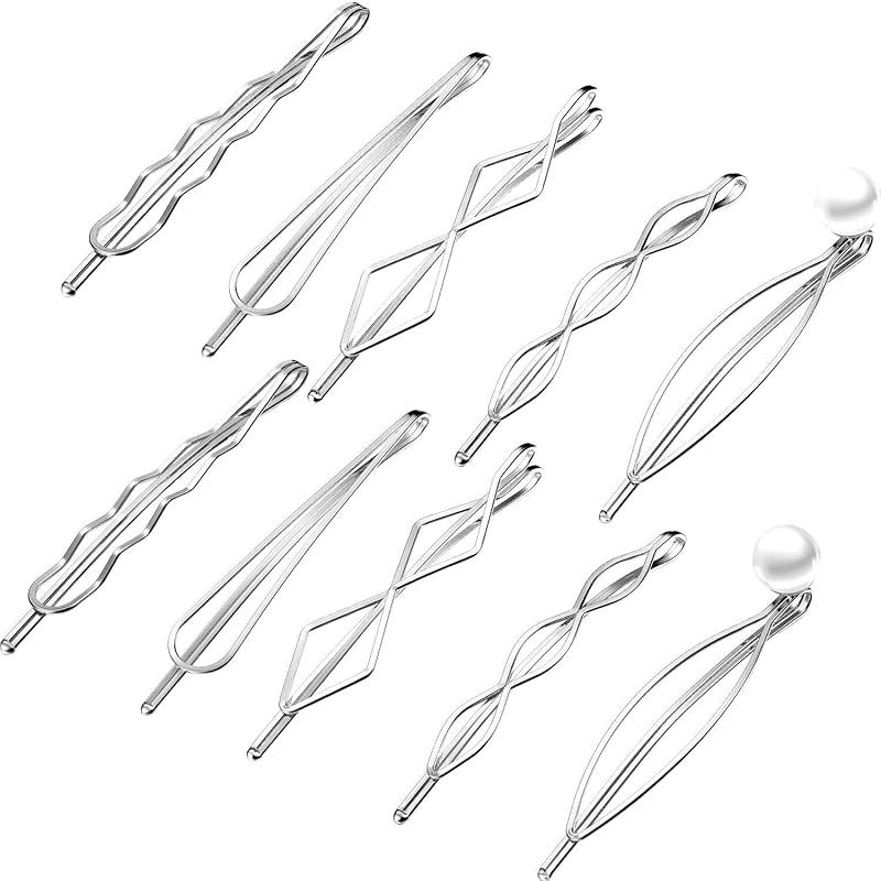 10 Pieces Geometric Metal Hair Clips and Barrettes - Minimalist Hair Accessories for Women and Girls, Wedding, and Styling (Black) серебряный
