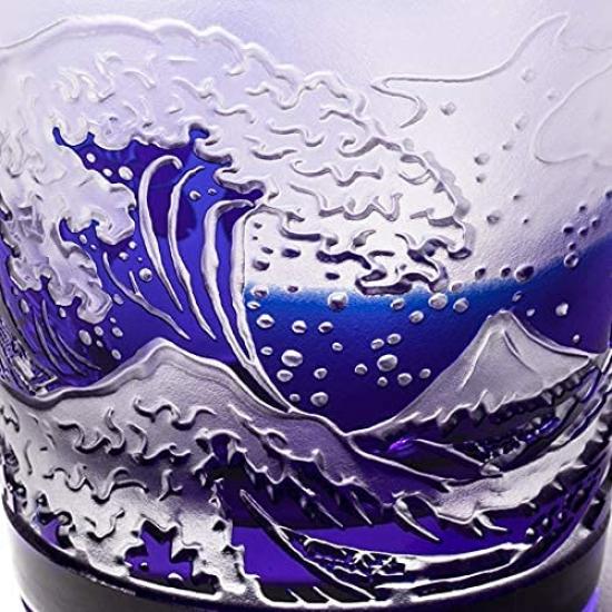 Taiburo Edo Glass Red Fuji and Wave Fuji with Cherry Blossoms Pair of Cups and Gift Made in Japan [Official Studio] - (Red Blue) TB022-204R_206B,