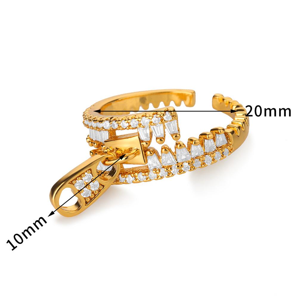 Stainless Steel Chain Shaped Rings for Women Gold Color Open Ring with White Zircon Punk Party Charm Jewelry Prom Accessories