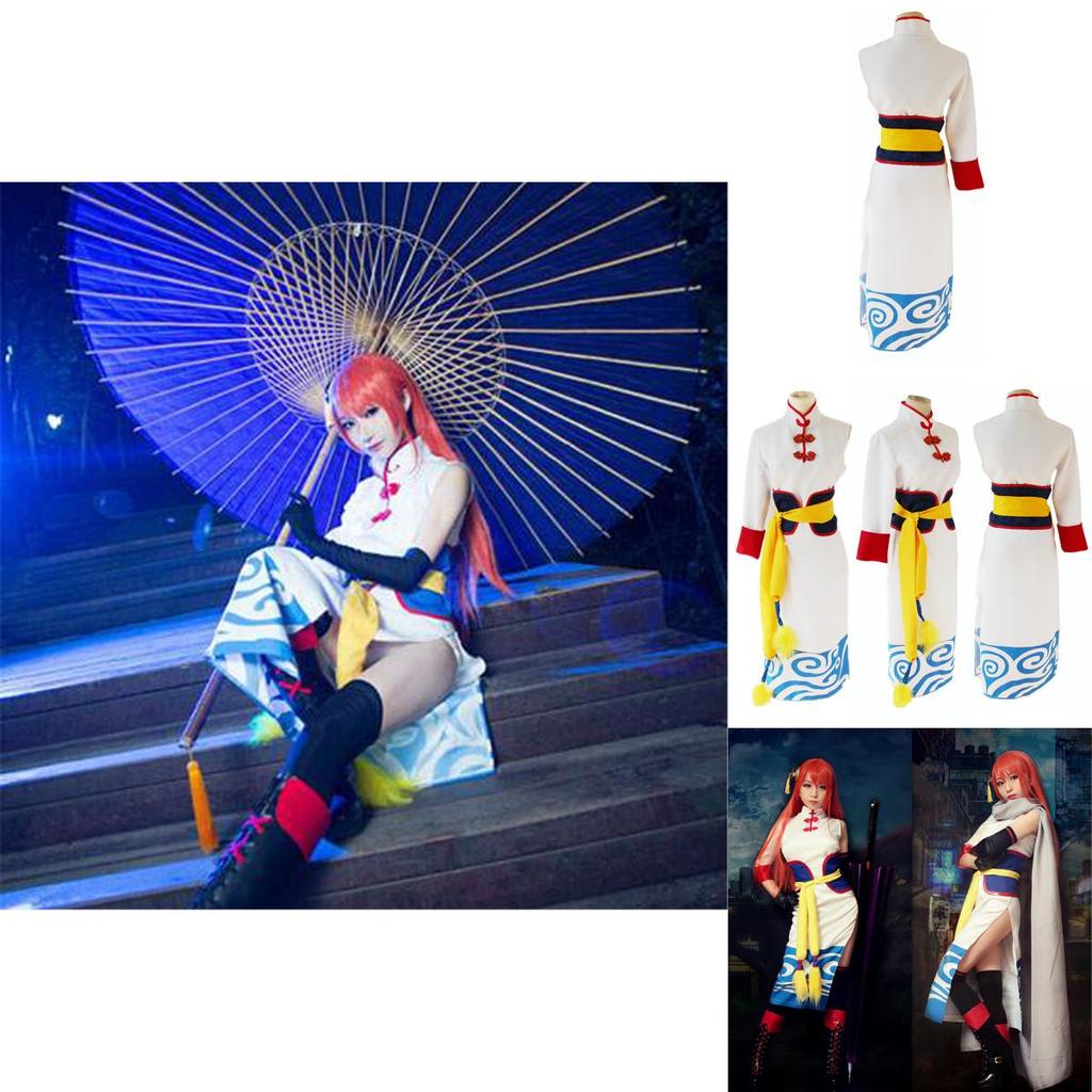 Breathable Gintama Future Kagura Cheongsam Cosplay Costume Outfit Set For Events