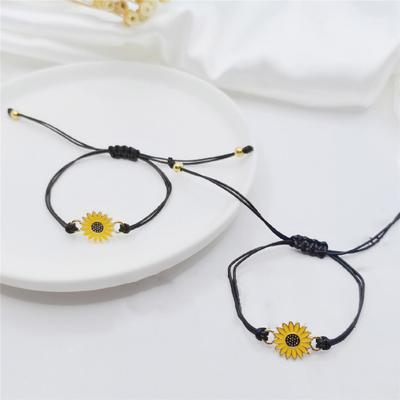 1 Set Friendship Card Bracelets Sunflower Dripping Oil Adjustable Bracelets for Daily Wear