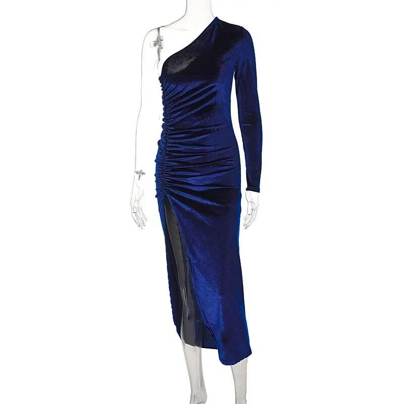 Sexy Off The Shoulder Solid Long Sleeve Slim Fit Party Evening Dress For Women  Fashion High-waist Sequined Dresses 30511