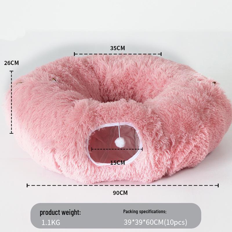 Plush Foldable Cat Tunnel & Cozy Pet Bed Combo