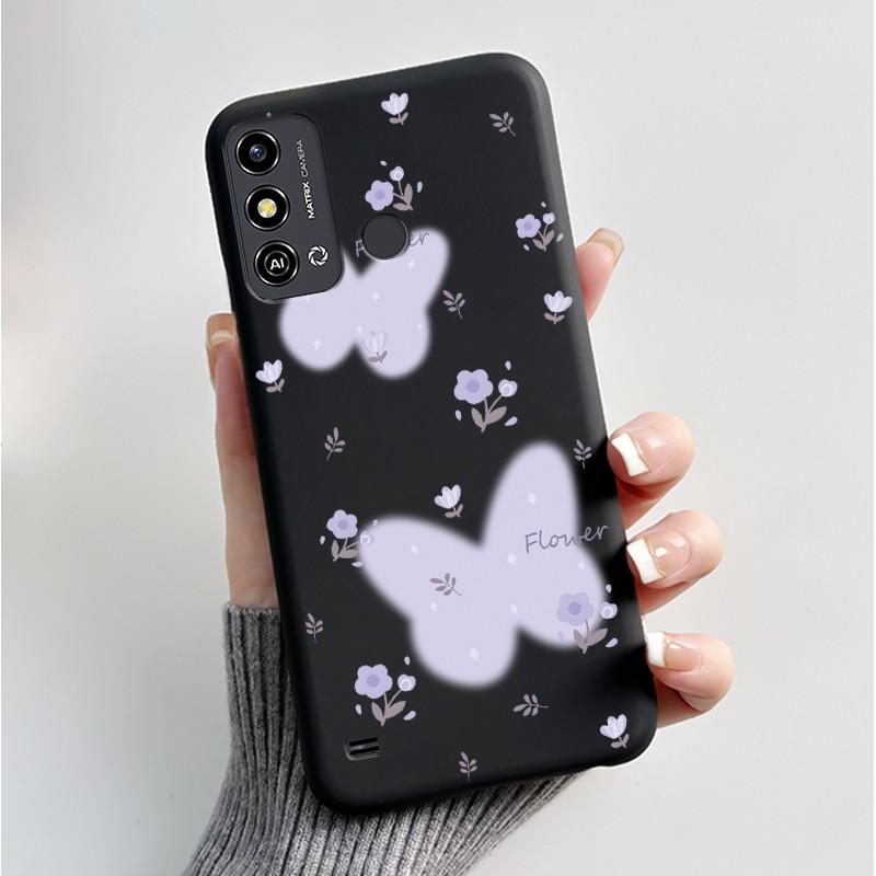 Case For ZTE Blade A53 BladeA53 Pro Casing Luxury Fashion Butterfly Flowers Black Soft TPU Silicone Protective Cover Phone Shell