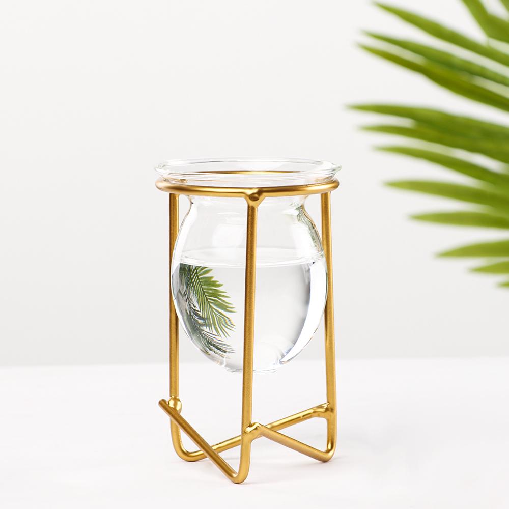 Decoration Plants Frame Glass Planter Hydroponic Vase Iron Geometric Pattern Terrarium Metal Holder