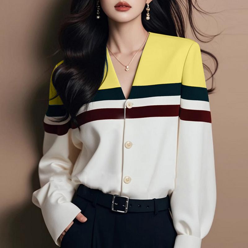 

ZANZEA Женская повседневная блузка свободного кроя с V-образным вырезом и длинным рукавом M жёлтый