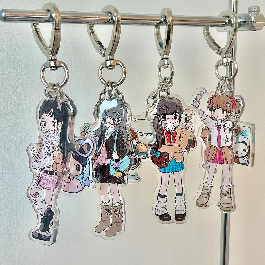 Cute Girl Aesthetic Acrylic Phone Charm Keychain Kawaii Keyring Designer Character Art Decorative Hanging Ornament For Phone