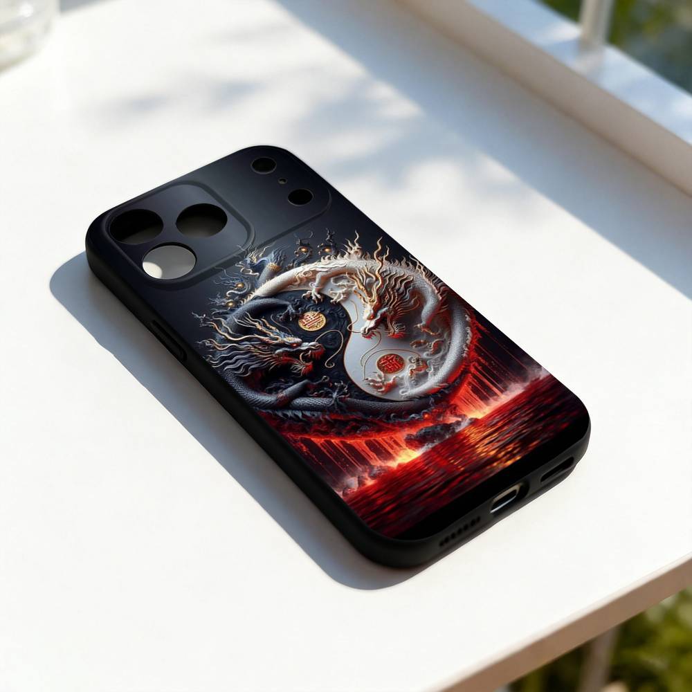 

Japanese Art Dragon Yin Yang Phone Case Silicone Black Soft For iPhone 17,16,15,14,13,12,11,Pro,Max,Plus,E,SE4,Air,Mini iPhone12