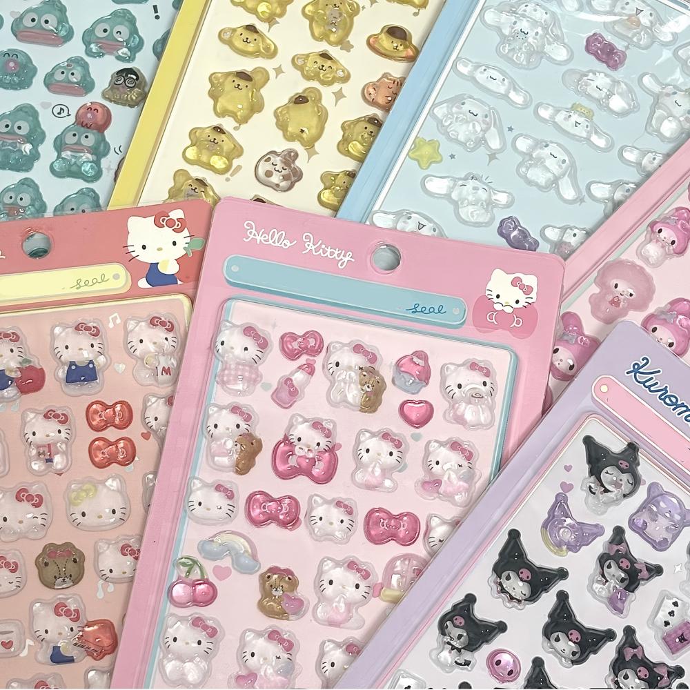 Cute Sanrio Kuromi My Melody Cinnamoroll 3D Relief Stickers Kawaii Cartoon Crystal Decoration Sticker DIY Laptop Phone Toy Gift