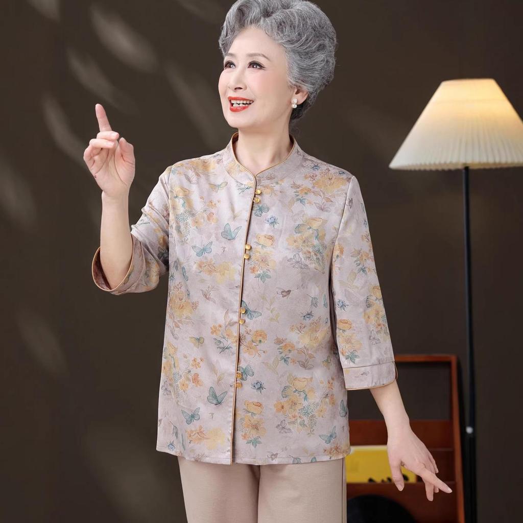Grandma's Chinese Style Top: Elegant Spring/Summer Shirt for Elderly Women