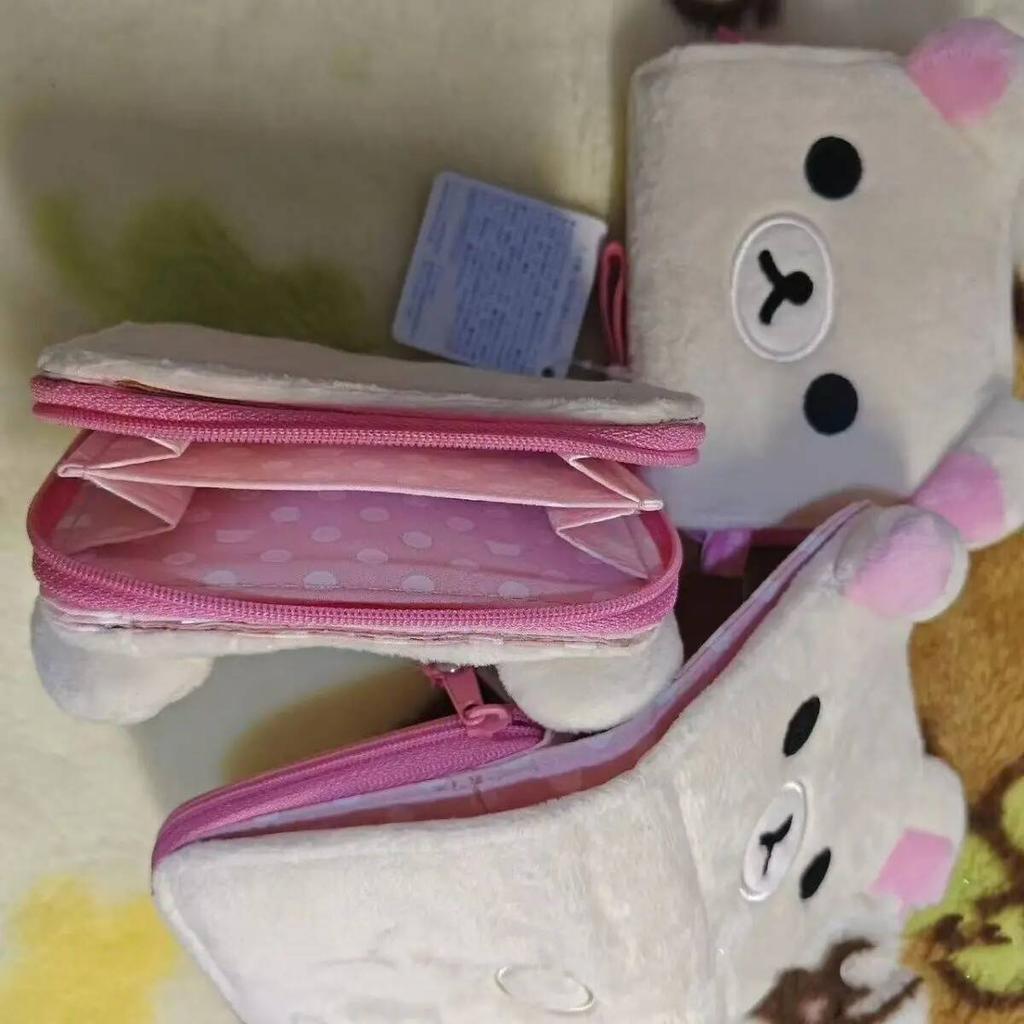 Cute Cartoon Bear Plush Short Wallet Coin Purse For Women Girls Money Clip Storage Bag Gift