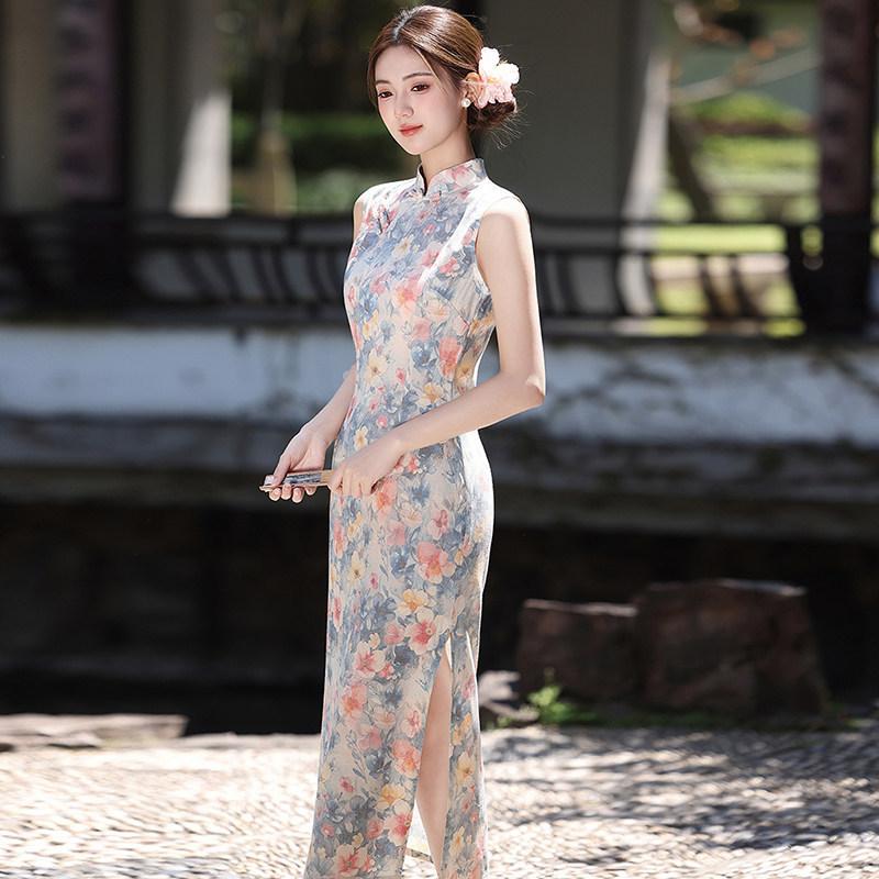 Sleeveless National Style New Chinese Daily Suzhou Long Cheongsam Improved Young 1011 New Women's High Sense Summer