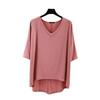 Women Casual Comfortable Summer Loose Fit Large Size Modal V Neck T Shirt Half Sleeve High Low Hem Top