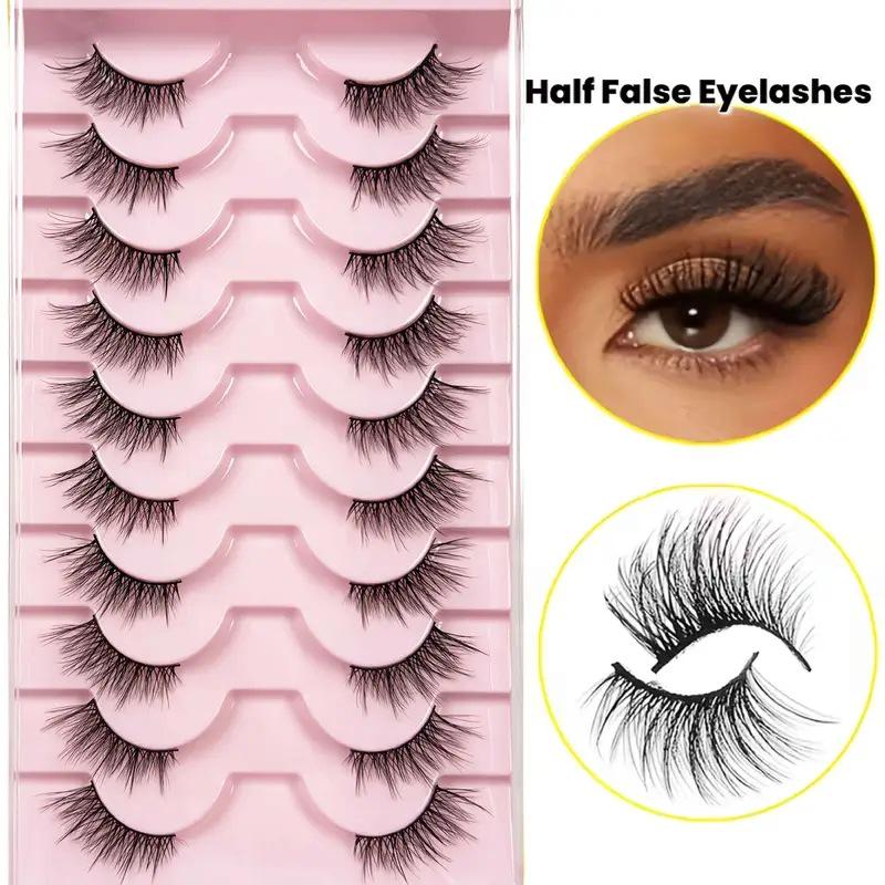 10 Paren Fox-Eye Halve Strip Wimpers: 3D Krullende Stijl voor Europese & Amerikaanse Looks