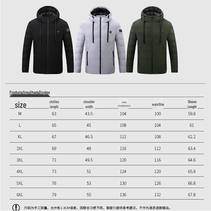 Heated Cotton Coat: Smart Electric Hooded Winter Jacket for Men