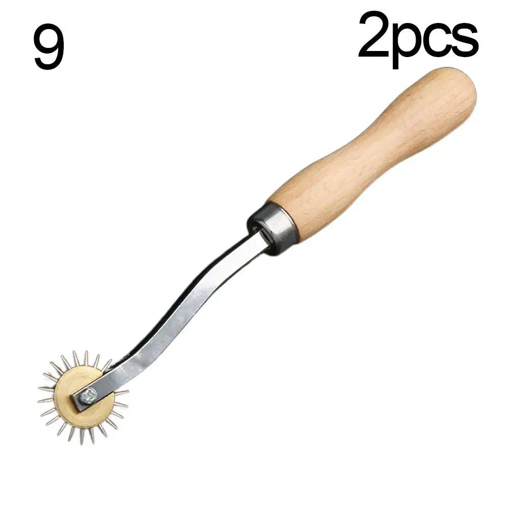 2 Styles Leather Craft Awl Tool Hole Maker Wooden Handle Sewing Stitching Punching Sewing Supplies Stainless Steel Punch Tools
