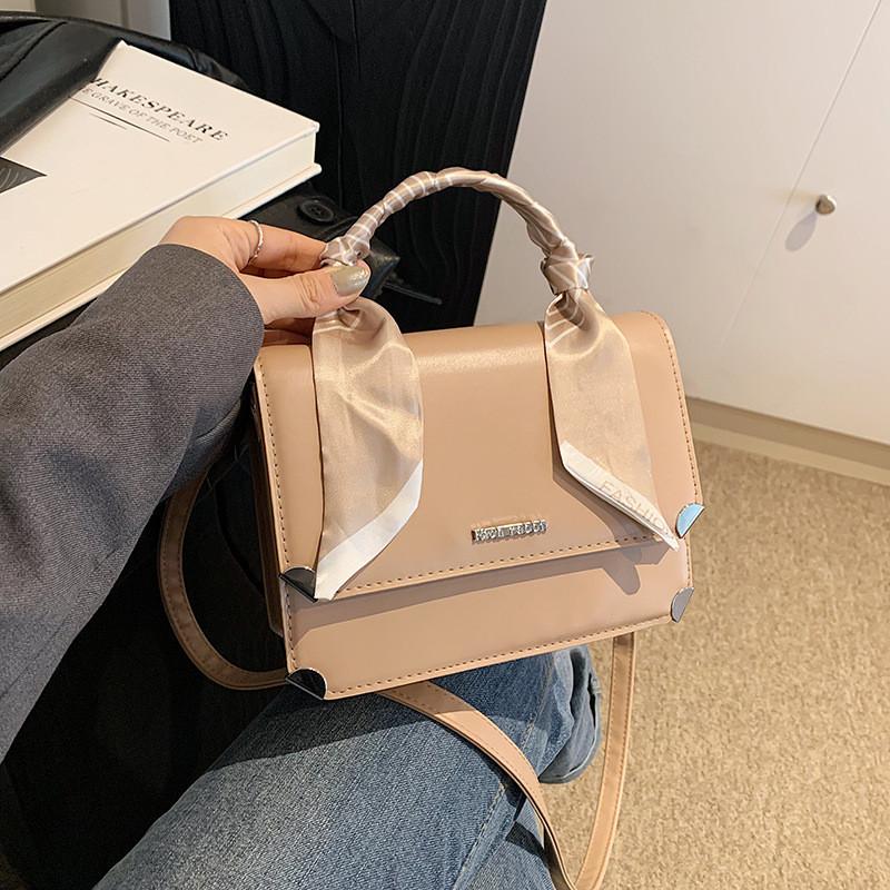 Elegant Women s Commuter Shoulder Bag Soft Pu Material With Fashionable Scarf Accents хаки