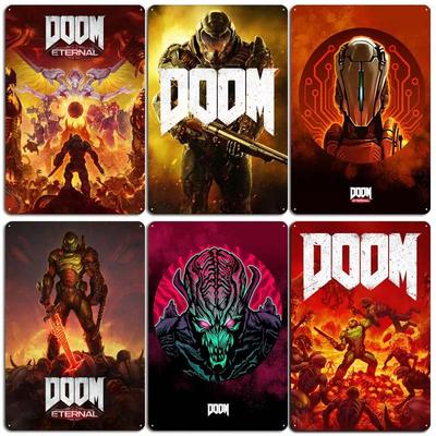 פוסטרים של Dooms אביזרי קישוט לבית שלטי משחקים אמנות קיר שלט מתכת פח וינטג' לחדר גיימרים קישוט קיר קישוט לבית