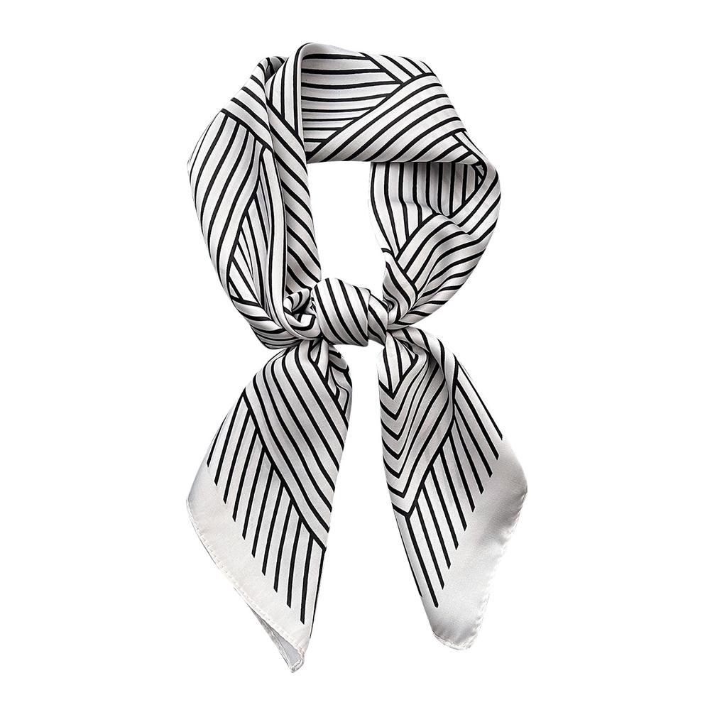 Minimal Striped Small Square Scarf Women'S Spring And Summer Simulation Silk Scarf Foreign Style Neck Protection Scarf Headband Headscarf