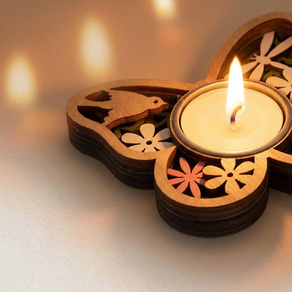 Heart-Shaped Wooden Candle Holder, 3D Carvings Wood Tea Light Holder Home Table Decor Wood Candlesticks Holders Valentine's Day Wedding Birthday Gift