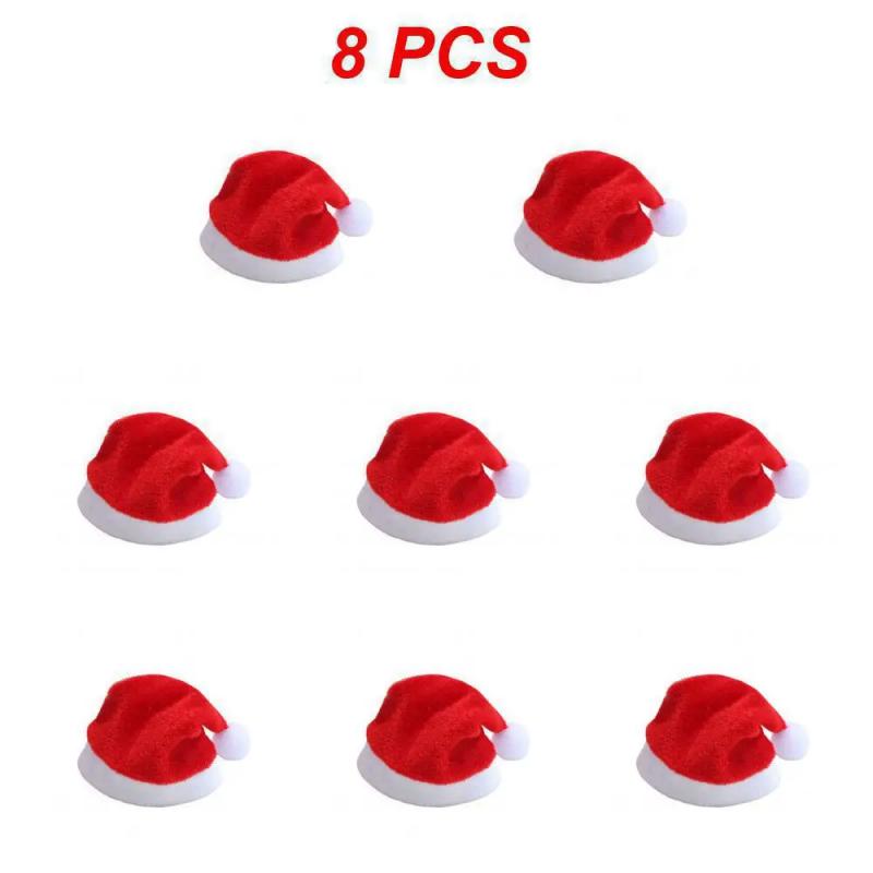 1~8PCS Hot Sale Mini Santa Claus Hat Christmas Xmas Holiday Lollipop Top Topper Cover For Festival Christmas Decoration For Home