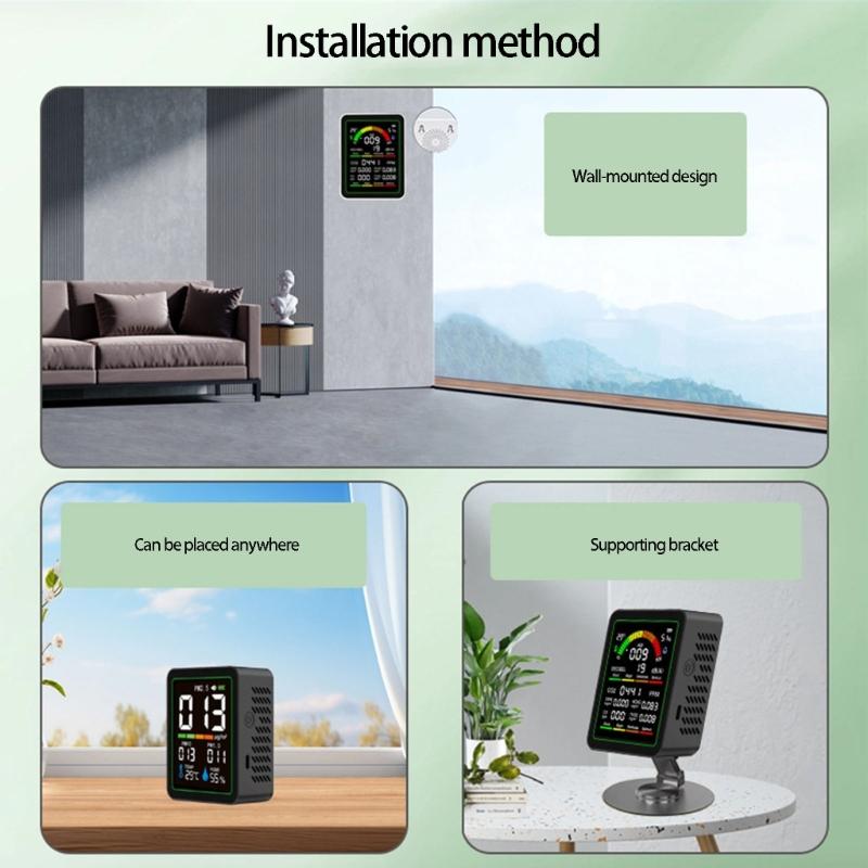 Air Quality Monitor With CO CO2 C6H6 Formaldehyde TVOC Temperature Humidity Detections And Noise Meter For Home Office Lab