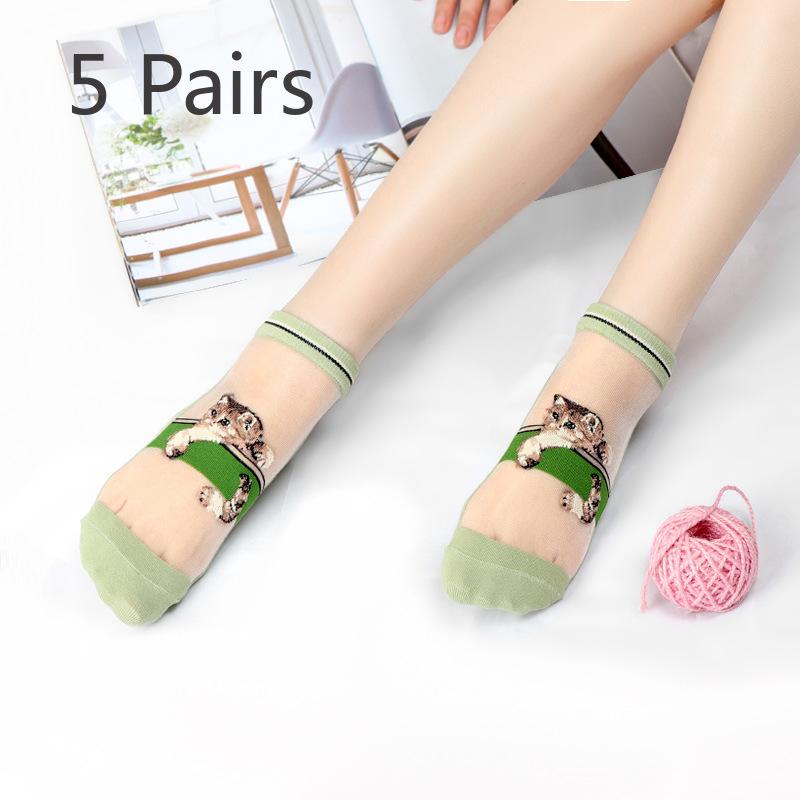 5 Pairs of Ladies Spring and Summer Thin Lovely Crystal Silk Transparent Socks
