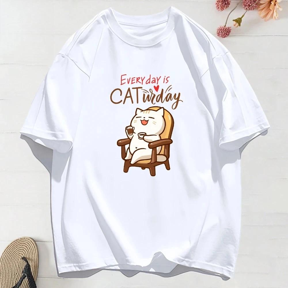 Cute Cat Coffee Lover Every Day is CATurday T-shirt S