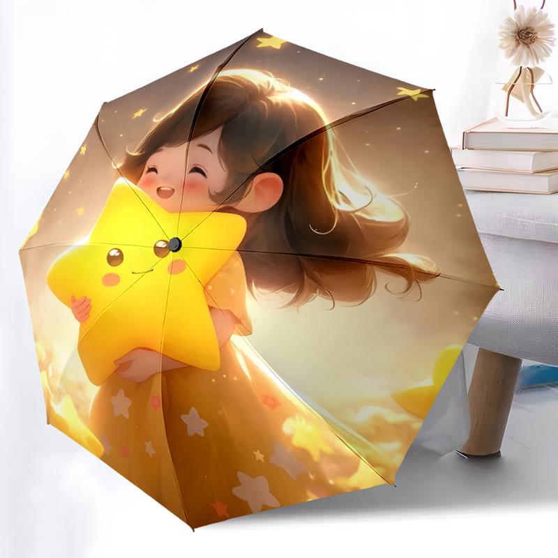1pc Sturdy 8-Bone Auto Umbrella, Stars Umbrella, Digital Printed, Foldable Umbrella for On-the-Go Outdoor Use