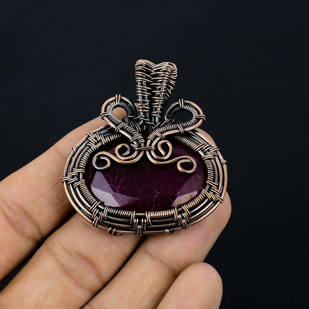 Ruby Pendant Gemstone Jewelry, 999 Copper Wire Wrapped Handmade Pendant, Latest Design Jewelry