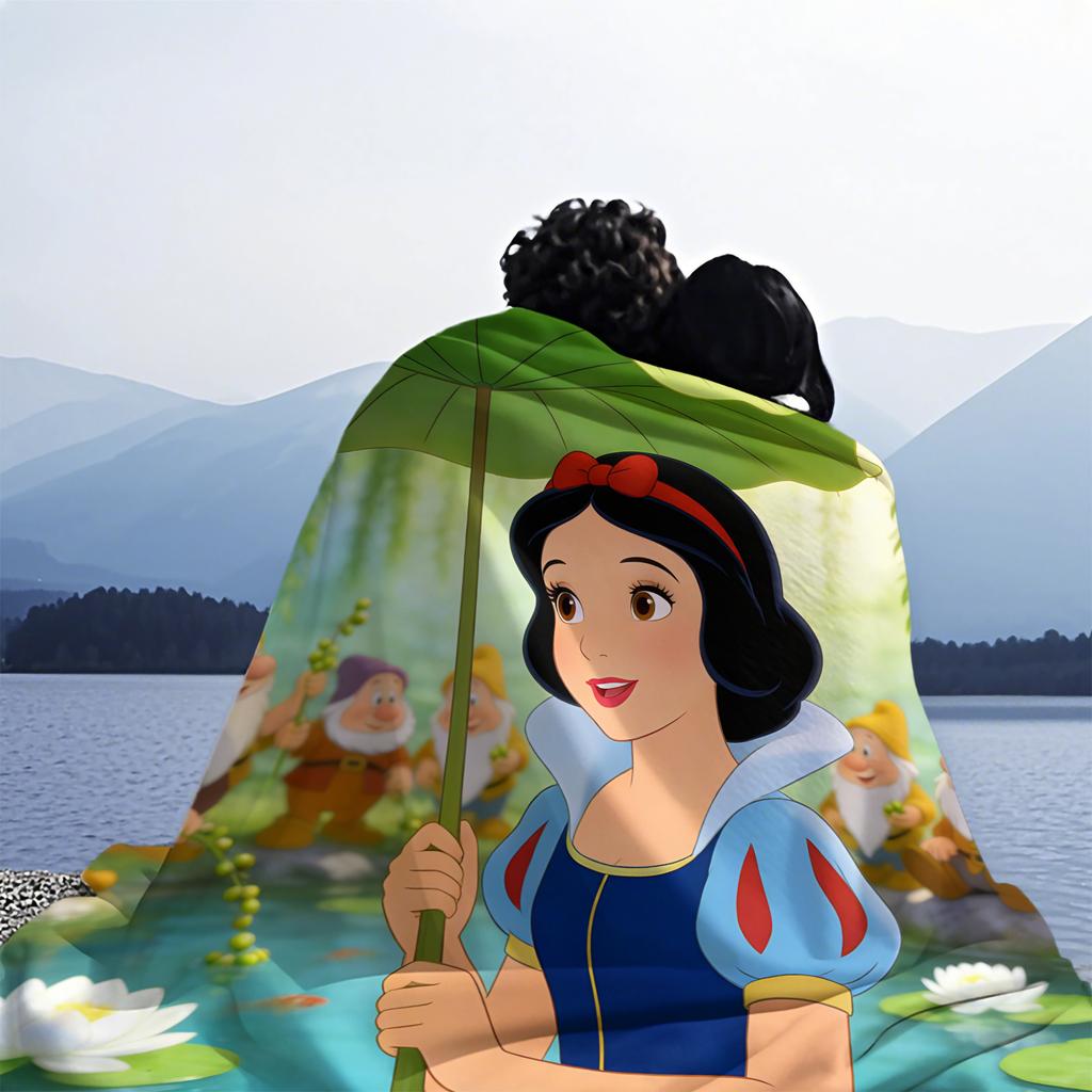 Snow White and the Seven Dwarfs in the Lotus Pond Wonderland Print Blanket Suitable for Sofa Bed Travel Camping Office
