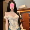 Women's Slim Fit Floral Off-Shoulder Bustier Top with Boning