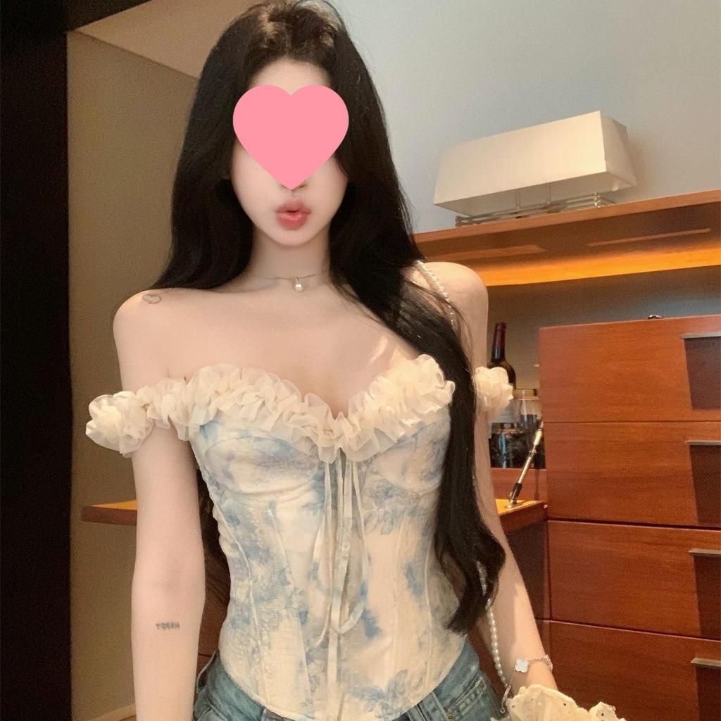 Women's Slim Fit Floral Off-Shoulder Bustier Top with Boning