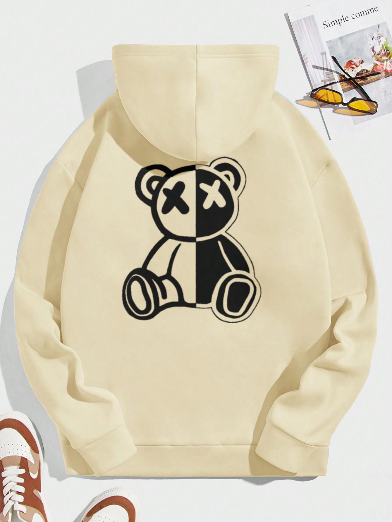 

2024 hot selling autumn and winter loose and comfortable hoodie men s cartoon bear print fleece sweatshirt long sleeve S-3XL 3XL