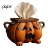 Kantoor Bureau Organizer Halloween Pompoen Tissuebox, Decoratieve Gezichtsdoekjes Dispenser van Hars, Seizoensgebonden Keukenblad Accessoire Creatieve Papieren Handdoekhouder