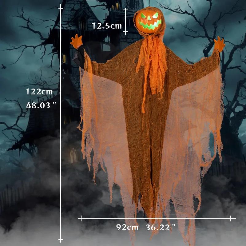 Halloween Pumpkin Party Decorations Hanging Head Green Light Turn Head Pumpkin Light-emitting Sound Hanging Props Yard